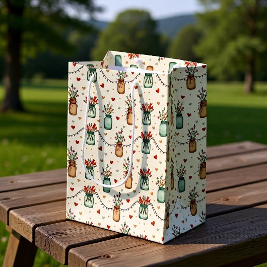 Moyen Sac de Cadeau en Pot Mason Rustique
