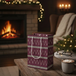 Moyen Sac en papier cadeau à motif tricoté cosy