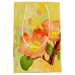 Moyen Sac en papier cadeau Fleurs roses jaunes de Sweet