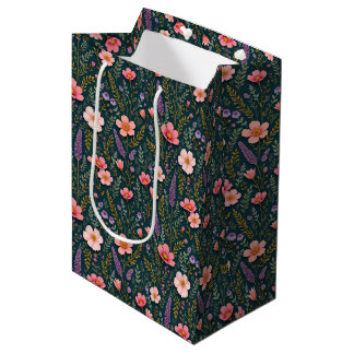 Moyen Sac en papier cadeau floral terreux