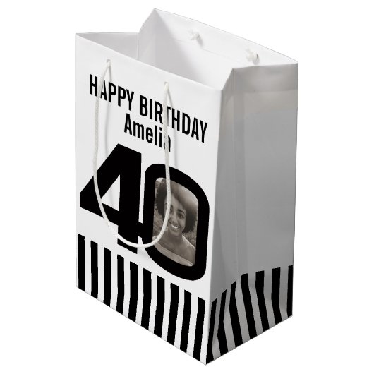 Moyen sac noir et blanc de cadeau d'anniversaire de 40 (Dos Angle)