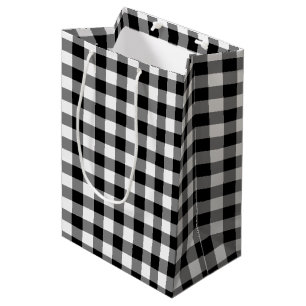 Moyen Sac noir et blanc de cadeau de plaid de guingan