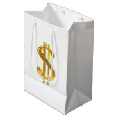 Moyen Signe or Dollar sur Sac cadeau blanc (Devant Angle)