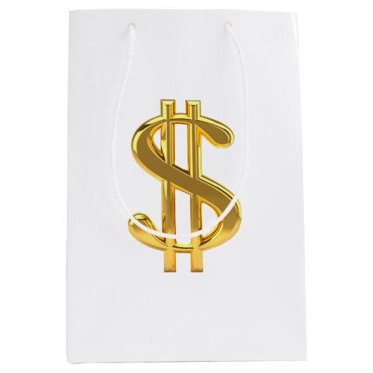 Moyen Signe or Dollar sur Sac cadeau blanc (Devant)