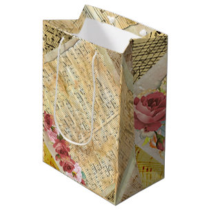 Moyen Vintage feuille Musique Notes musicales Sac cadeau