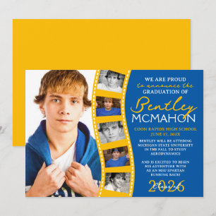 Moyenne Bleu Gold Photo Filmstrip Grad Faire-part