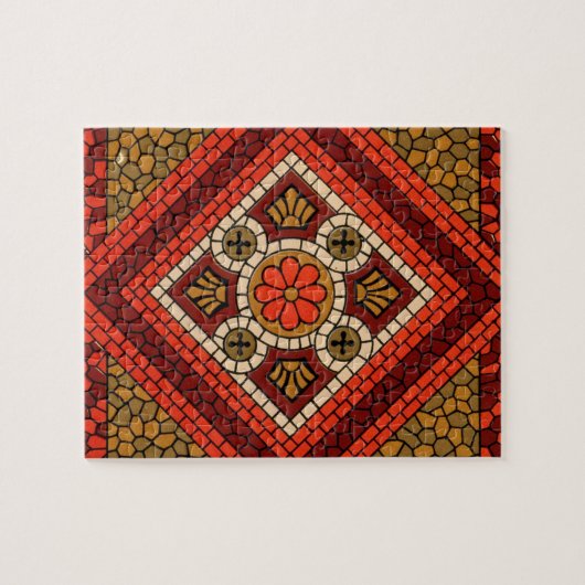 Mozaïek Abstract Bloemenkunst rood en bruin Legpuzzel (Horizontaal)