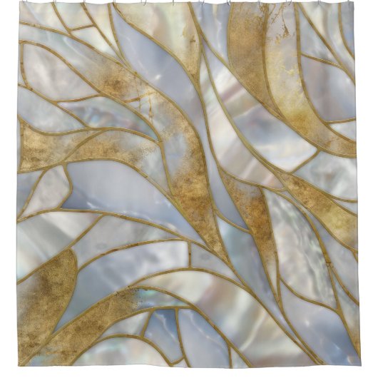 Mozaïek Abstracte kunst - Parel, maansteen en goud Douchegordijn (Voorkant)