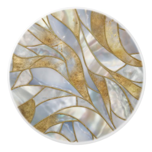 Mozaïek Abstracte kunst - Parel, maansteen en goud Keramische Knop (Voorkant)