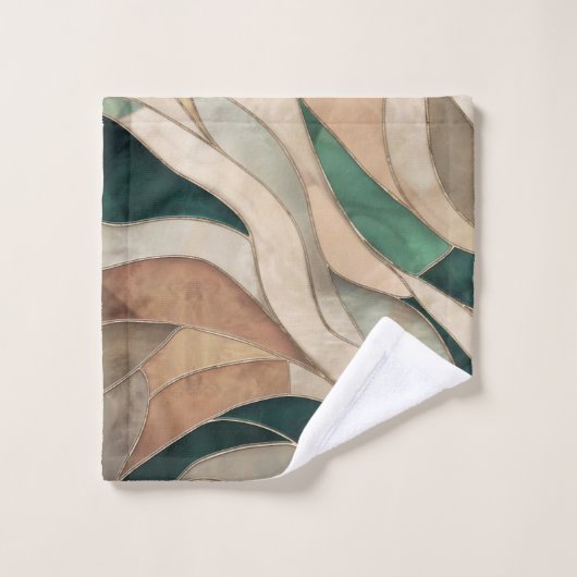 Mozaïek Abstracte kunst - Taupe en Emerald Bad Handdoek (Wasdoekje)