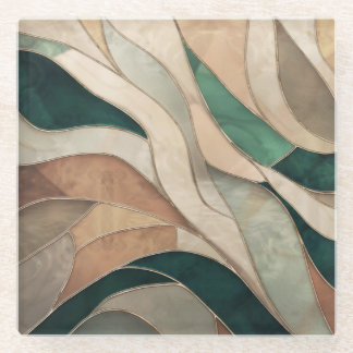Mozaïek Abstracte kunst - Taupe en Emerald Glazen Onderzetter