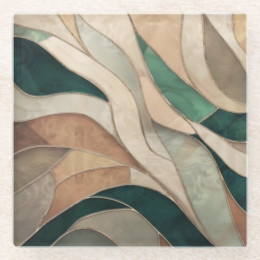 Mozaïek Abstracte kunst - Taupe en Emerald Glazen Onderzetter (Voorkant)