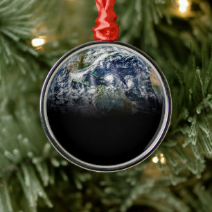 Mozaïek Afbeelding van Planet Earth met 3 orkanen Metalen Ornament