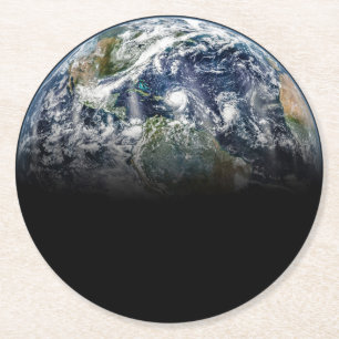 Mozaïek Afbeelding van Planet Earth met 3 orkanen Ronde Kartonnen Onderzetter
