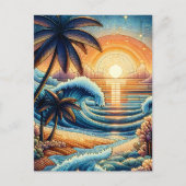 Mozaïek Ai Art | Ocean Sunset en Palm Trees Briefkaart (Voorkant)