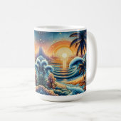 Mozaïek Ai Art | Ocean Sunset en Palm Trees Koffiemok (Voorkant rechts)