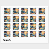 Mozaïek Ai Art | Ocean Sunset en Palm Trees Vierkante Sticker (Vel)