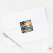 Mozaïek Ai Art | Ocean Sunset en Palm Trees Vierkante Sticker (Envelop)