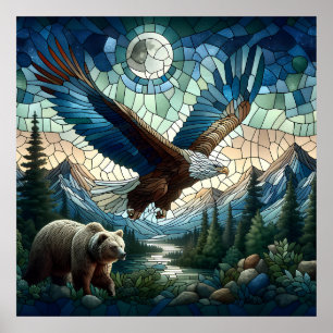 Mozaïek Beer en Eagle in de bergen Ai Art Poster