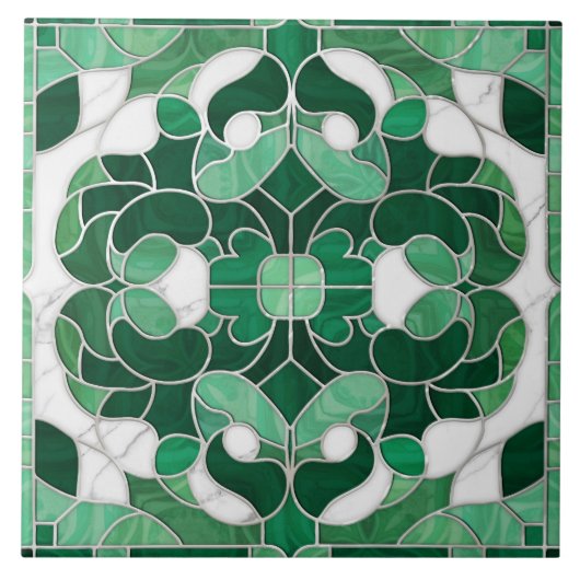 Mozaïek bloeien marmeren Ornament groen en wit Tegeltje (Voorkant)