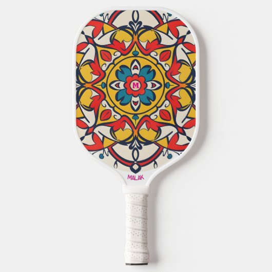 mozaïek geel rood pickleball paddle (Voorkant)