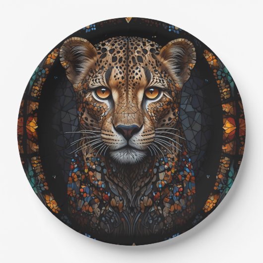 Mozaïek Glas in lood Cheetah Portret Papieren Bordje (Voorkant)