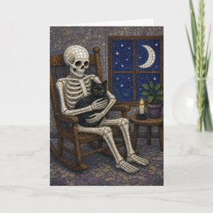 Mozaïek Halloween-skelet met zwarte kat Kaart