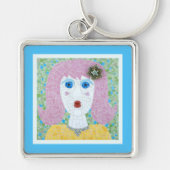Mozaïek - Ingrid met Turquoise & Ivory Border Sleutelhanger (Voorkant)
