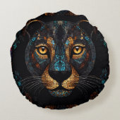Mozaïek Leopard Majesteit Rond Kussen (Achterkant)