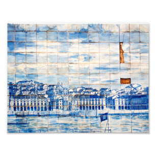mozaïek lissabon blauw schilderij tegel porcelain foto afdruk