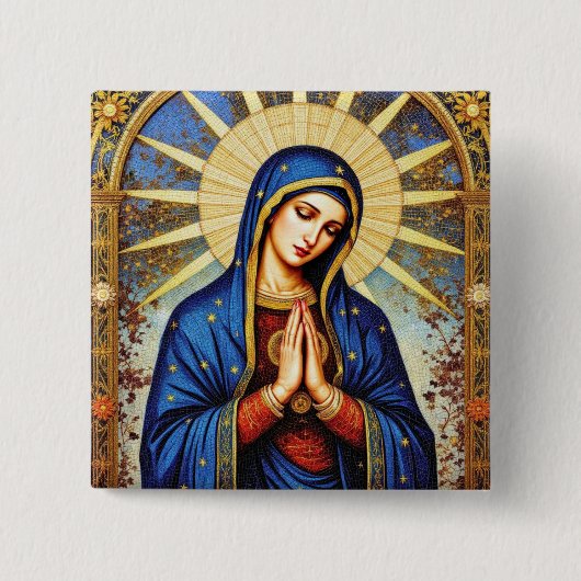 Mozaïek Madonna Vierkante Button 5,1 Cm (Voorkant)
