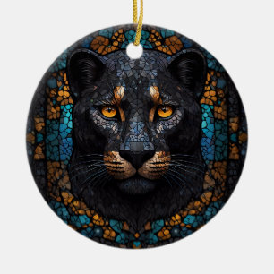 Mozaïek Majesteit: De Zwarte Panter Keramisch Ornament