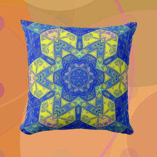 Mozaïek Mandala blauw en geel Kussen