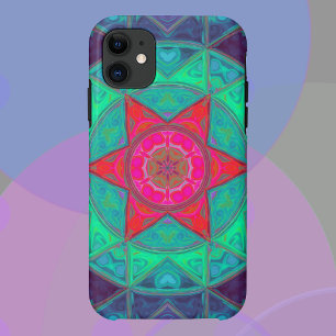 Mozaïek Mandala blauw groen en rood iPhone 11 Hoesje
