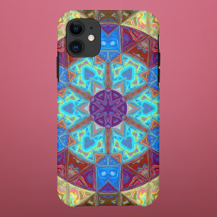 Mozaïek Mandala blauw roze en geel iPhone 11 Hoesje