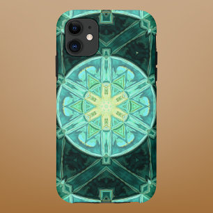 Mozaïek Mandala Blauwgroen en Geel iPhone 11 Hoesje