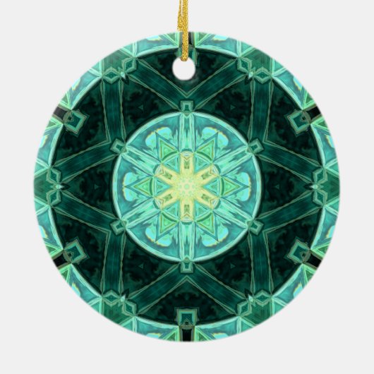 Mozaïek Mandala Blauwgroen en Geel Keramisch Ornament (Achterkant)