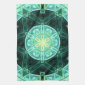 Mozaïek Mandala Blauwgroen en Geel Theedoek (Verticaal)