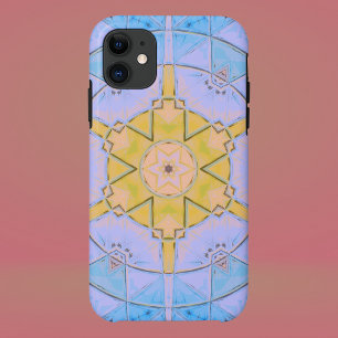 Mozaïek Mandala Bloem Blauw en Geel iPhone 11 Hoesje