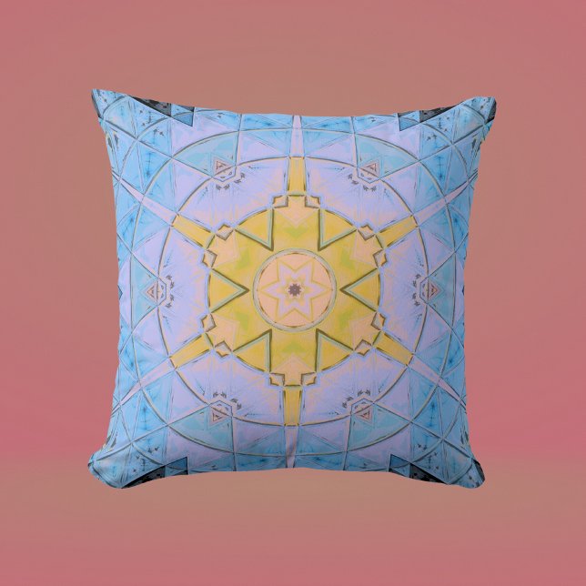Mozaïek Mandala Bloem Blauw en Geel Kussen (Creator heeft geüpload)