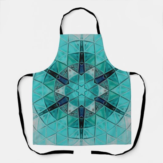 Mozaïek Mandala Bloem Blauw en Wit Schort (Voorkant)