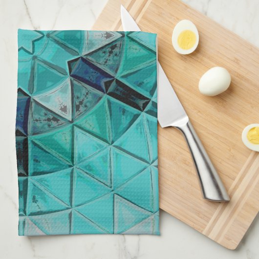 Mozaïek Mandala Bloem Blauw en Wit Theedoek (Quarter Fold)