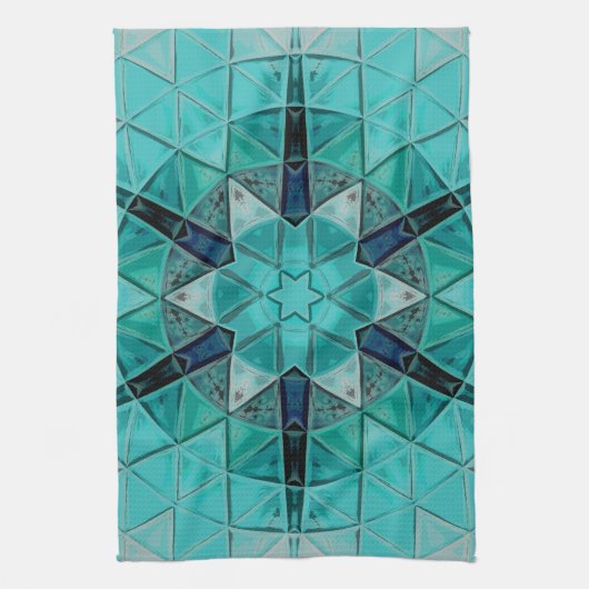 Mozaïek Mandala Bloem Blauw en Wit Theedoek (Verticaal)