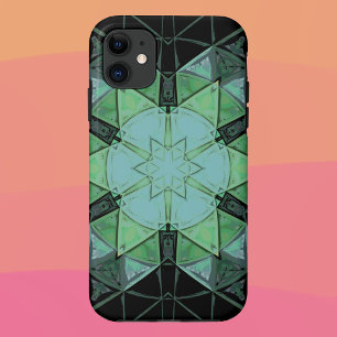 Mozaïek Mandala Bloem Blauw Groen en Zwart iPhone 11 Hoesje