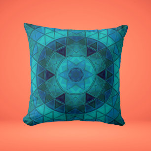 Mozaïek Mandala Bloem Blauw Kussen