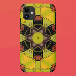 Mozaïek Mandala Bloem Geel Groen Rood en Zwart iPhone 11 Hoesje