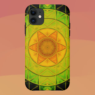 Mozaïek Mandala Bloem Groen Sinaasappel en Zwart iPhone 11 Hoesje