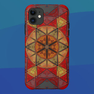 Mozaïek Mandala Bloem Rood Blauw en Geel iPhone 11 Hoesje