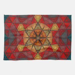 Mozaïek Mandala Bloem Rood Blauw en Geel Theedoek