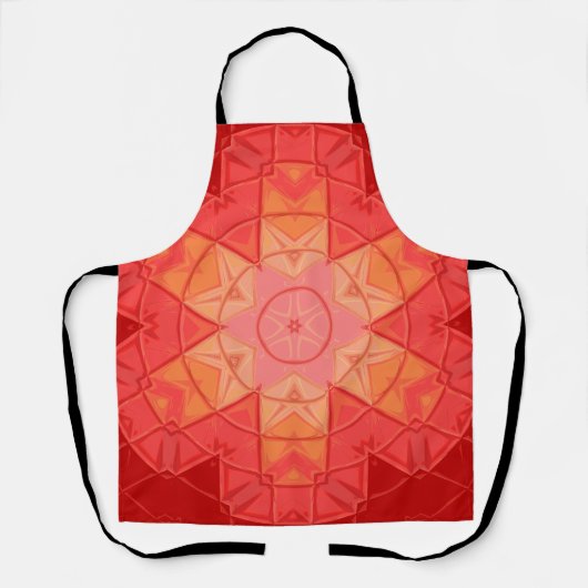 Mozaïek Mandala Bloem Rood en Sinaasappel Schort (Voorkant)
